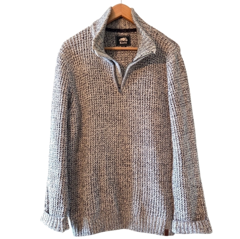 Roots Snowy Fox Half Zip Knit Casual Fall Winter Unisex Sweater Size Medium